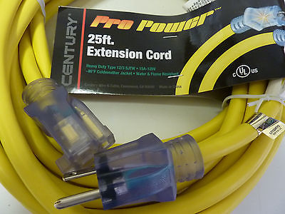 Extension Power Cord 12-3 X 25 feet Heavy duty SJTW 15A-125V Lighted Ends [10-0860] D16612025 12/3 GTIN 661899102178